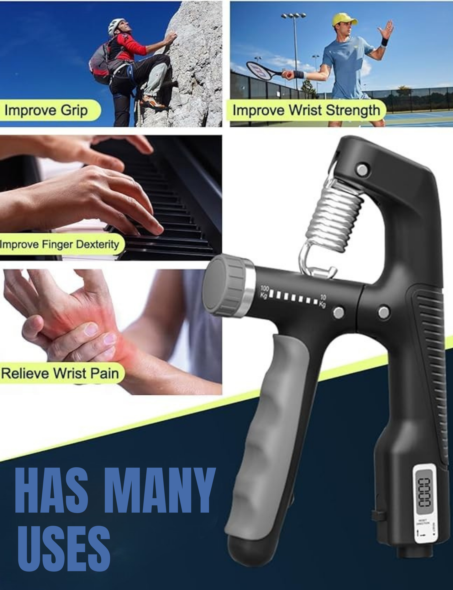 UNIWIX Advanced Hand Grip Strengthener 10-100KG with Digital Counter – Adjustable Forearm & Wrist Trainer for Muscle Building, Injury Recovery & Enhanced Grip Strength